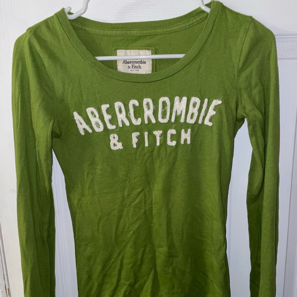 Abercrombie & Fitch Older Styled Long Sleeve Logo Shirt- Green